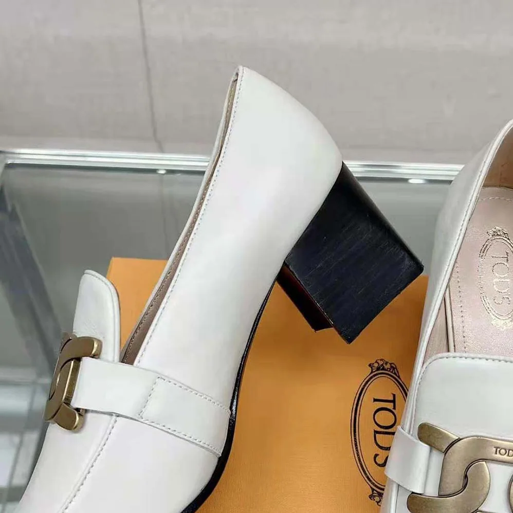 TODS Kate Loafers in Leather With Heel for Women in White