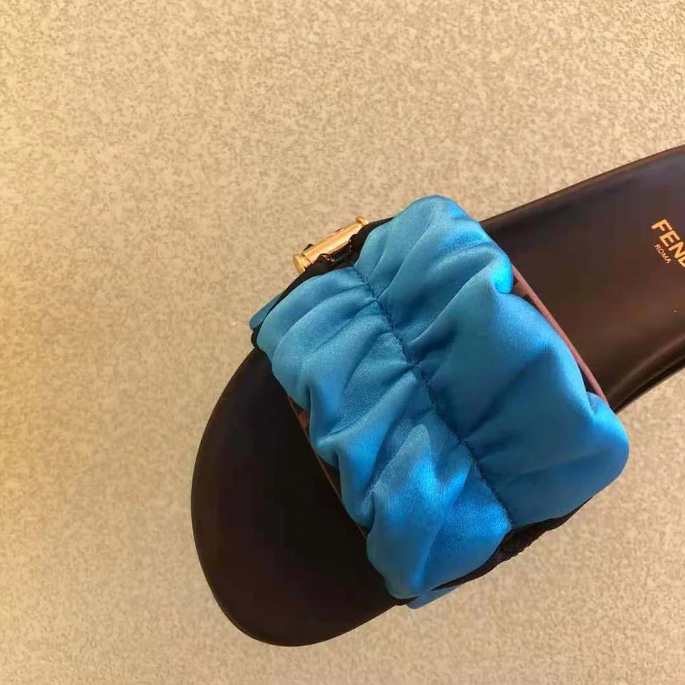 Fendi Vertigo Light Blue Satin Slides for Women