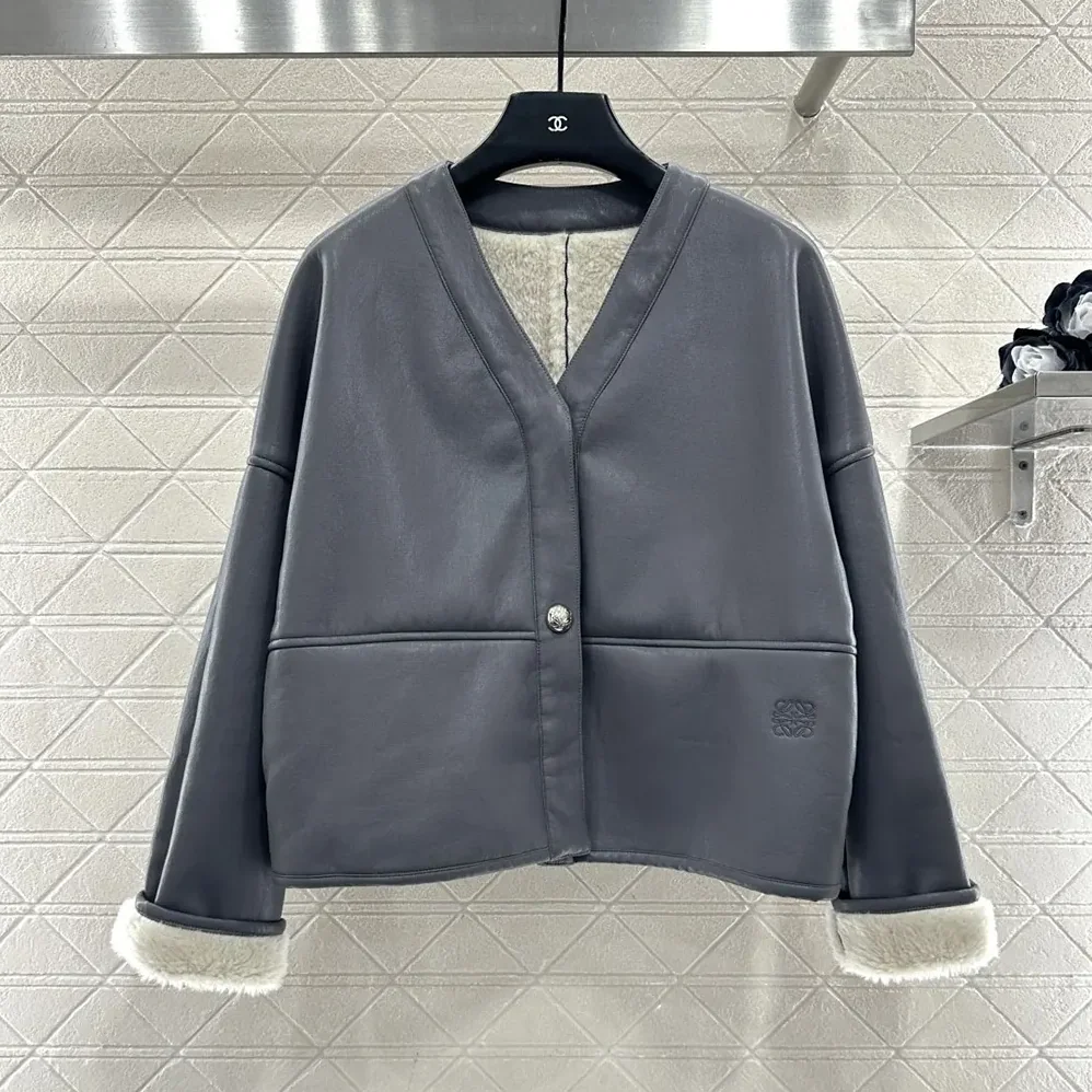 Loewe Pebble Cardigan In Shearling for Women in Light Grey