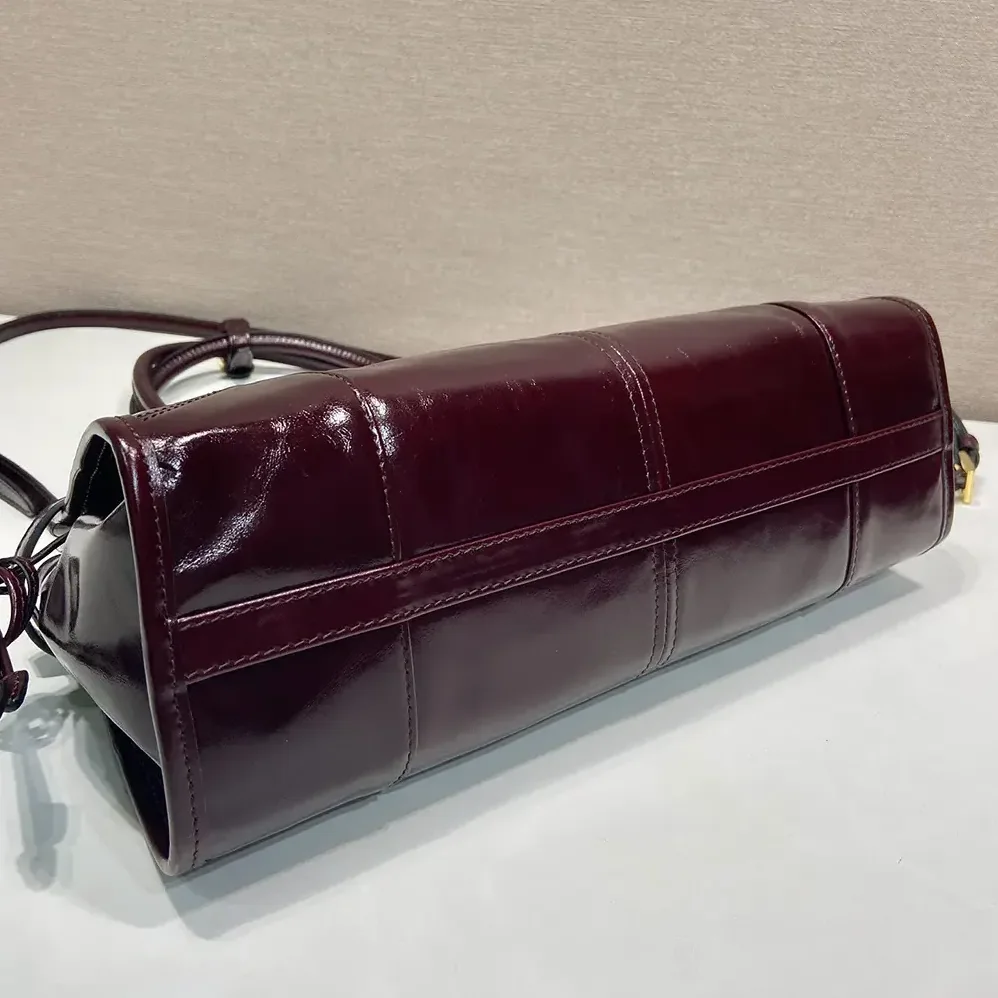Prada Bonnie Medium Leather Handbag for Women in Maroon