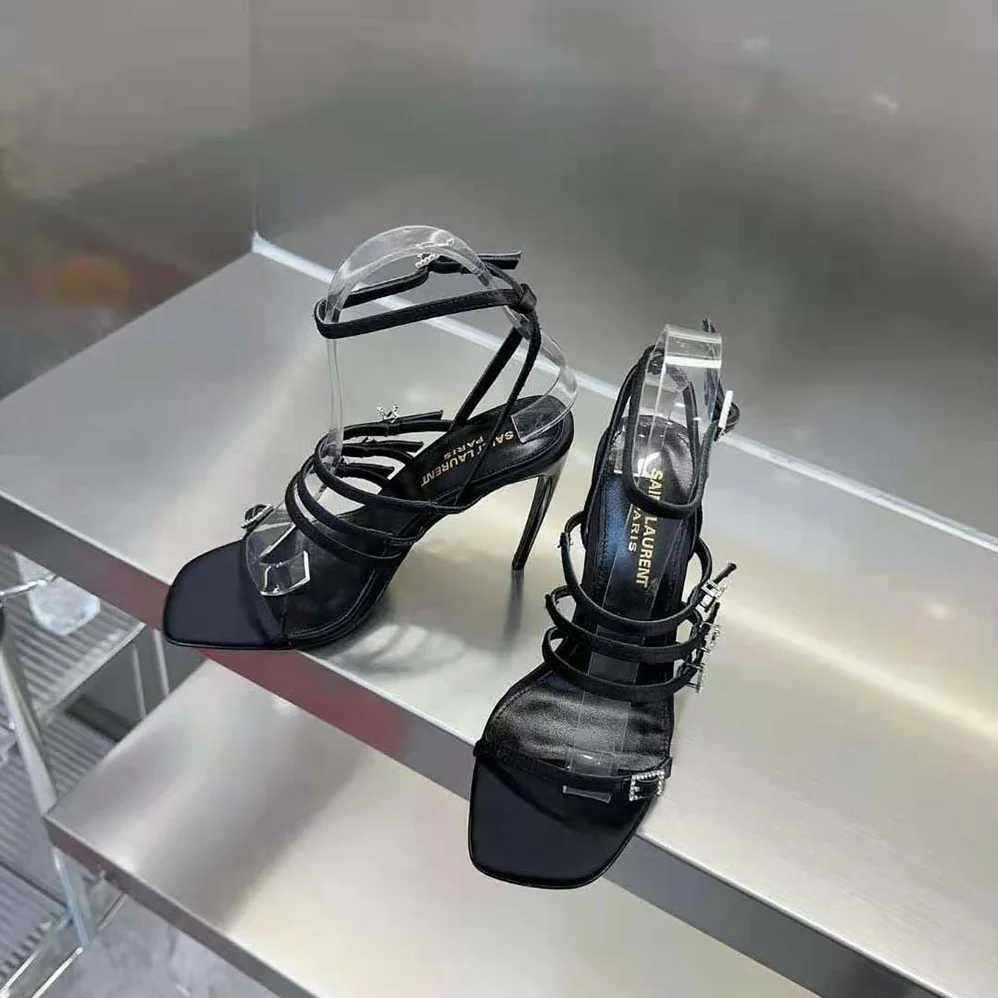 Saint Laurent YSL Jerry Sandals in Crepe Satin and Rhinestones for Women Saint Laurent YSL Jerry Sandals in Crepe Satin and Rhinestones for Women