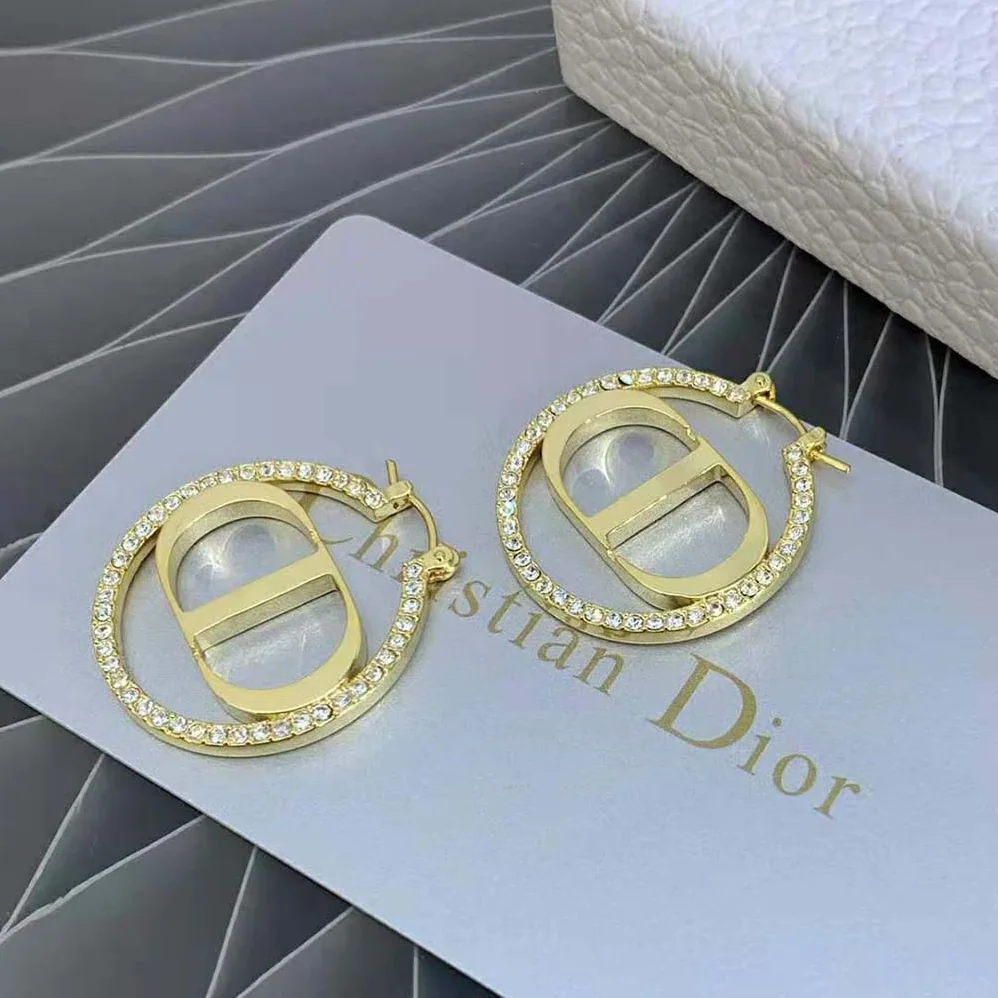 Dior 30 Montaigne Earrings Gold-Finish Metal and White Crystals for Women Dior 30 Montaigne Earrings Gold-Finish Metal and White Crystals for Women