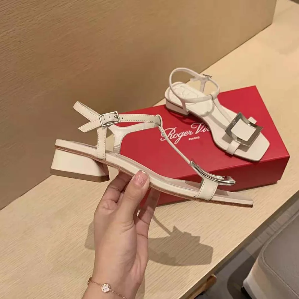 Roger Vivier Bikiviv' Metal Buckle Sandals in Leather for Women in White Roger Vivier Bikiviv' Metal Buckle Sandals in Leather for Women in White