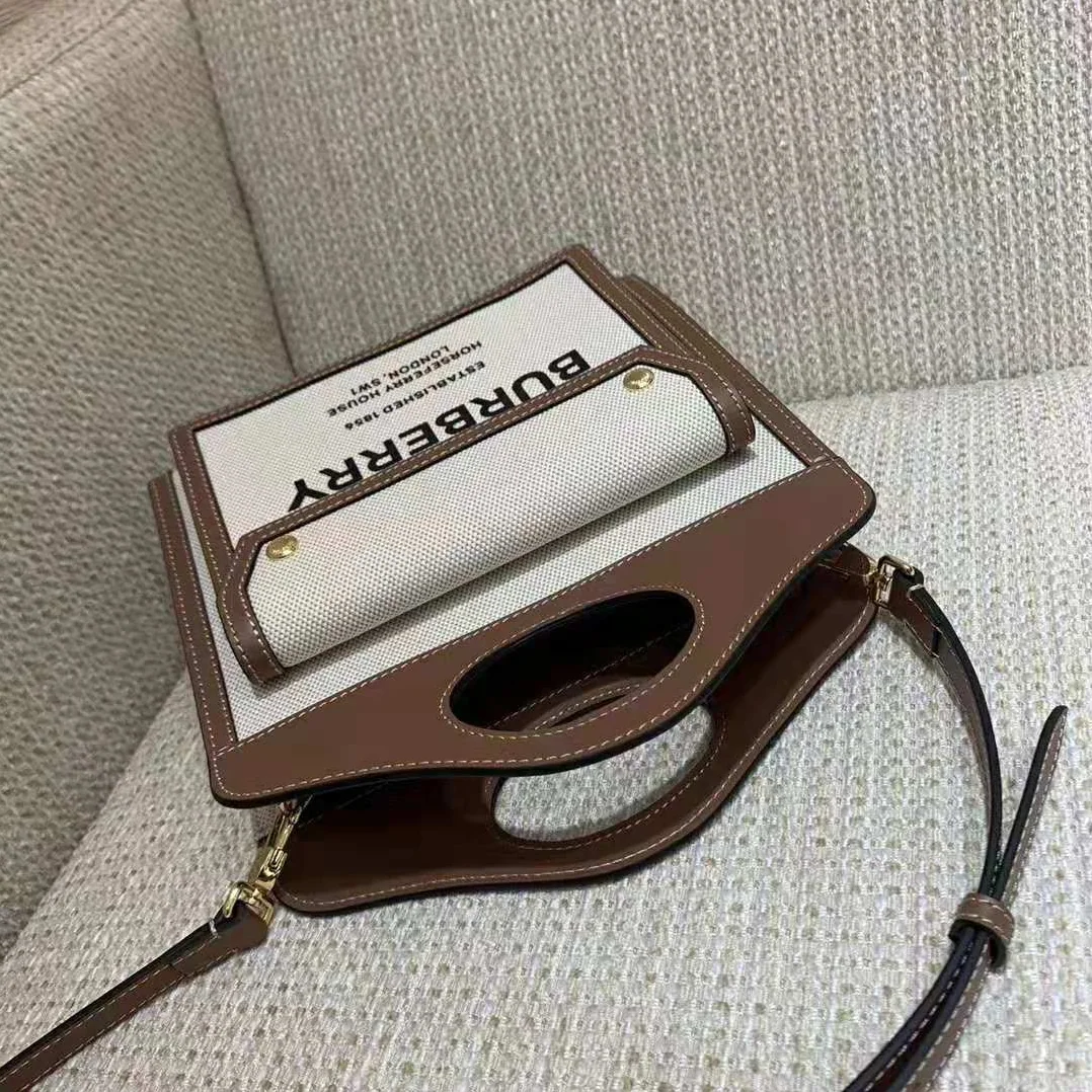 Burberry Mini Two-Tone Canvas and Leather Pocket for Women in Beige