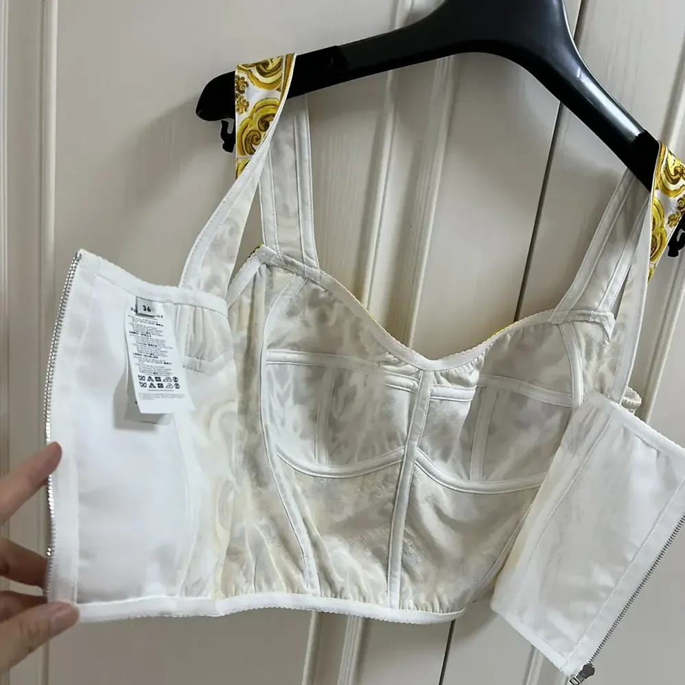 Dolce Gabbana D&G Cotton Corset Top with Majolica Print for Women