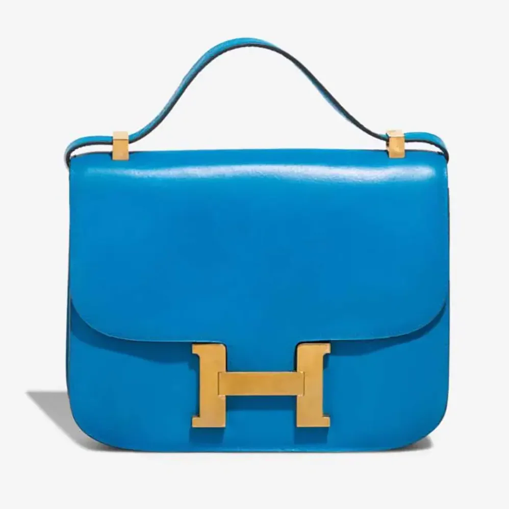 Hermes Constance 24 Bag Box Leather for Women in Blue/Gold