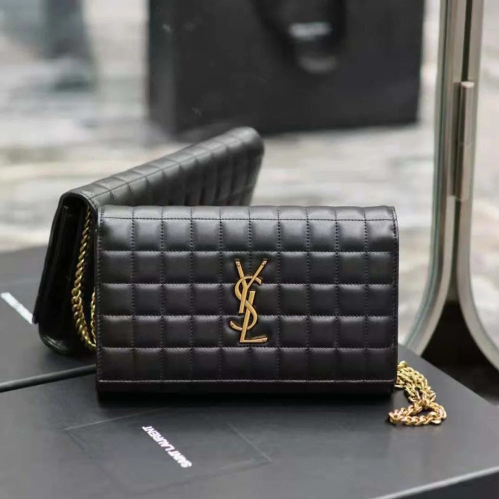 Saint Laurent YSL Le Maillon in Quilted Shiny Leather for Women in Black