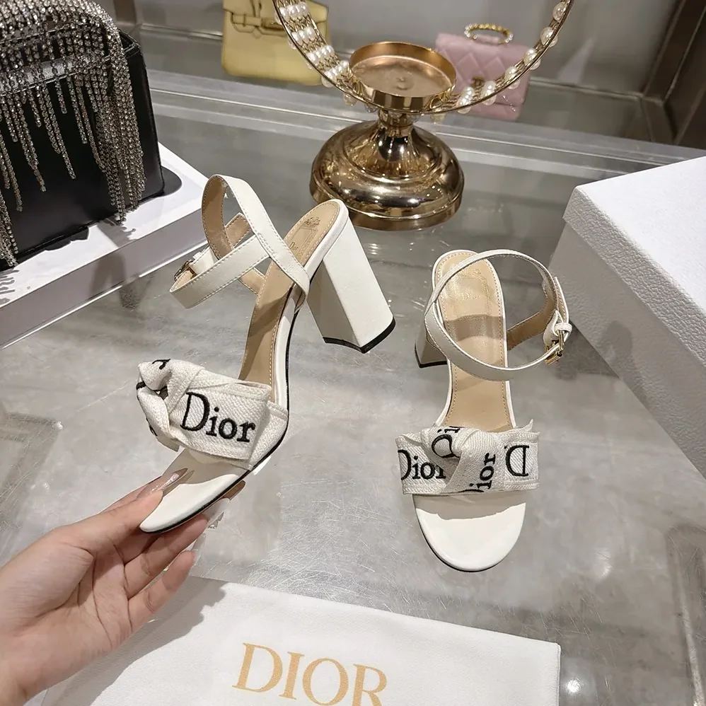 Dior J'Adior Heeled Sandal Embroidered Cotton and Trench Lambskin for Women Dior J'Adior Heeled Sandal Embroidered Cotton and Trench Lambskin for Women