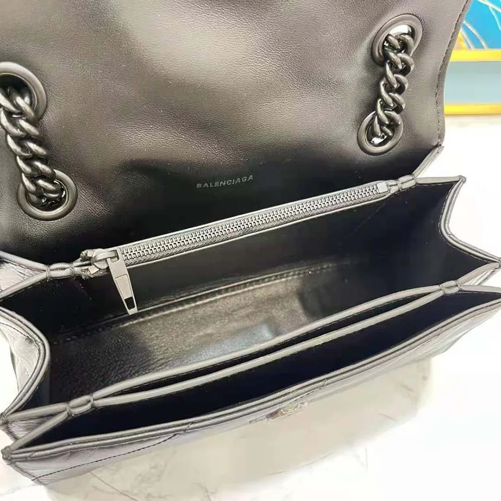 Balenciaga Crush Small Chain Bag Quilted in Black for Women