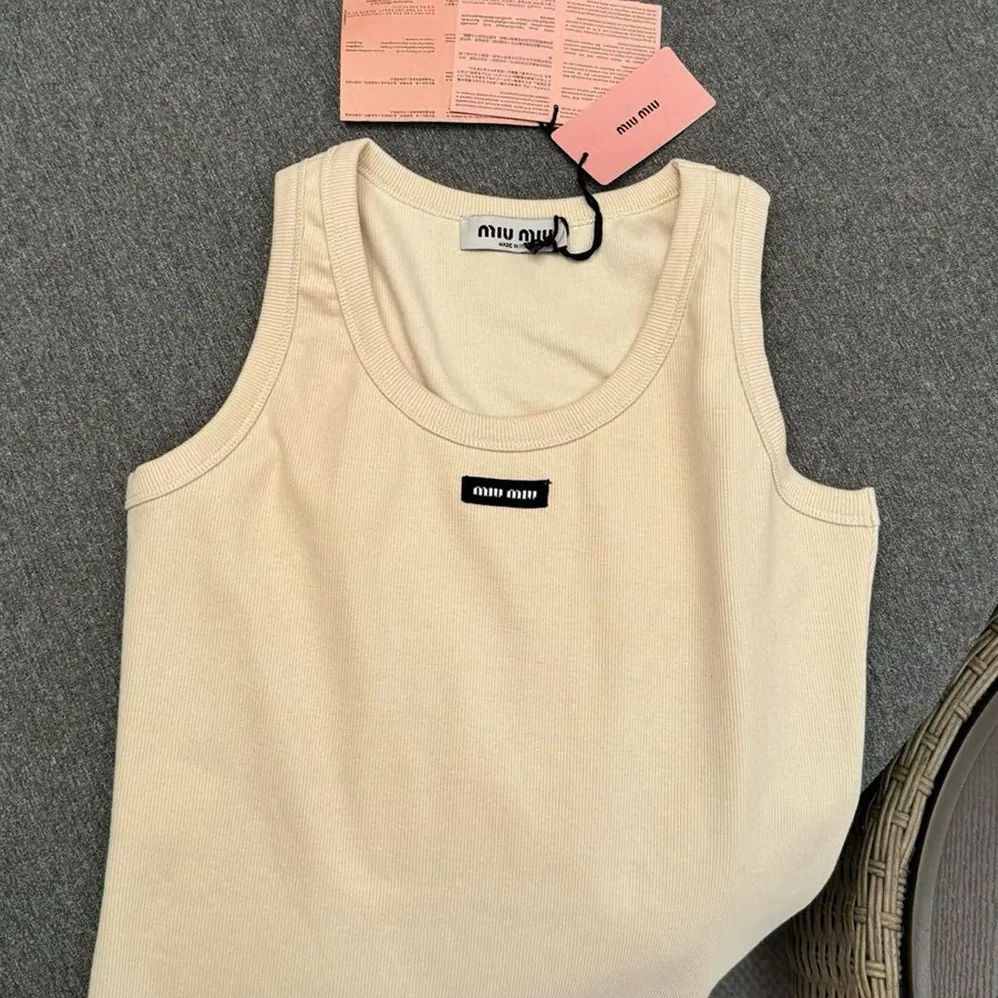 Miu Miu Garment-dyed Ribbed Knit Jersey Top for Women Miu Miu Garment-dyed Ribbed Knit Jersey Top for Women