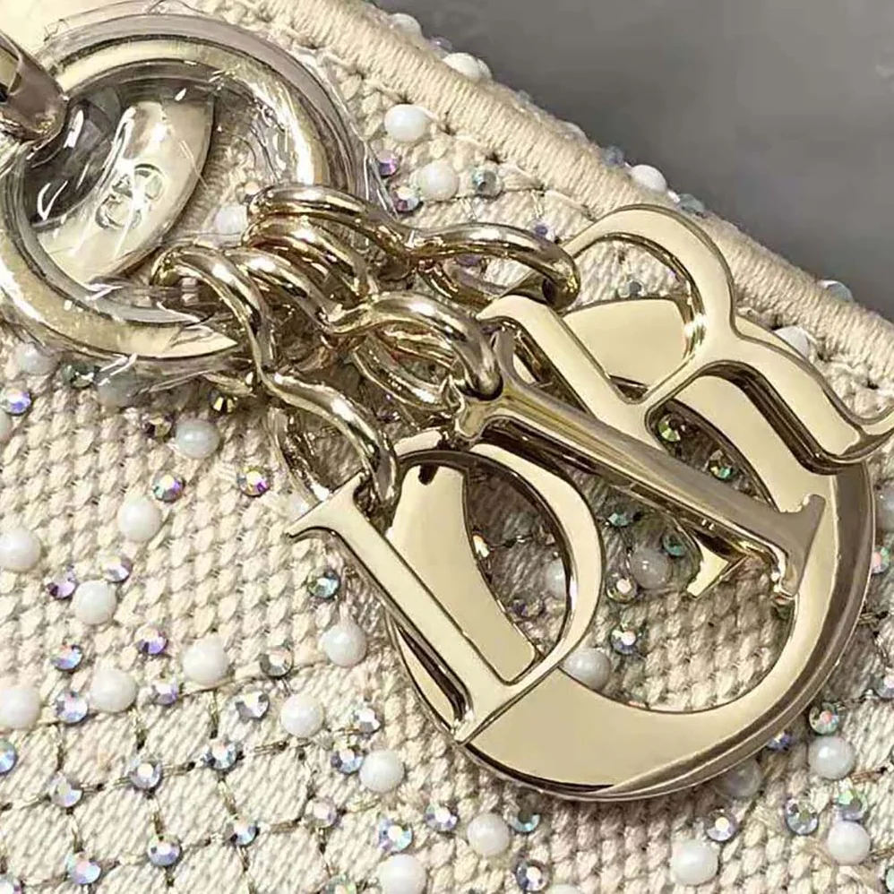 Dior Micro Lady Dior Bag Beige Canvas Embroidered with Metallic Thread Beads and Multicolor Crystals for Women Dior Micro Lady Dior Bag Beige Canvas Embroidered with Metallic Thread Beads and Multicolor Crystals for Women