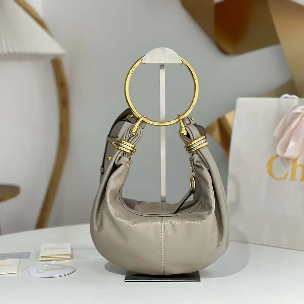 Chloe Small Bracelet Hobo Bag in Grained Leather for Women in Grey