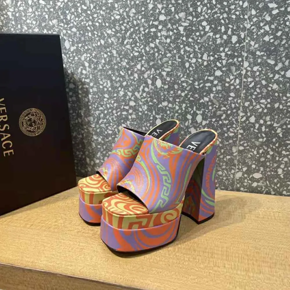 Versace Medusa Music Platform Mules for Women in Purple Versace Medusa Music Platform Mules for Women in Purple