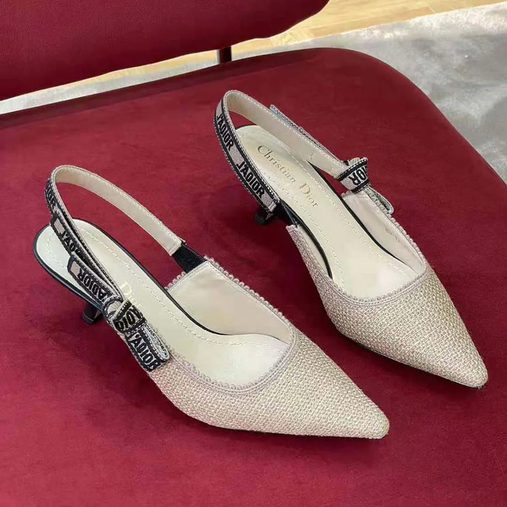 Dior J'Adior Slingback Pump Beige Embroidered Jute Canvas for Women