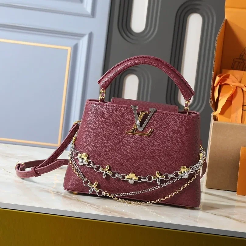 Louis Vuitton Capucines BB Top Handle Bag / Plum Purple Silver/ Gold Hardware Louis Vuitton Capucines BB Top Handle Bag / Plum Purple Silver/ Gold Hardware