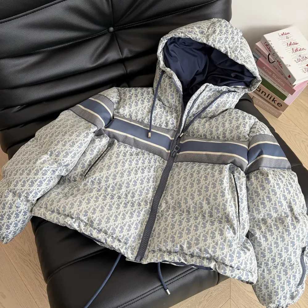 Dior DiorAlps Cropped Puffer Jacket with Hood Blue and White Dior Oblique Quilted Technical Taffeta for Men