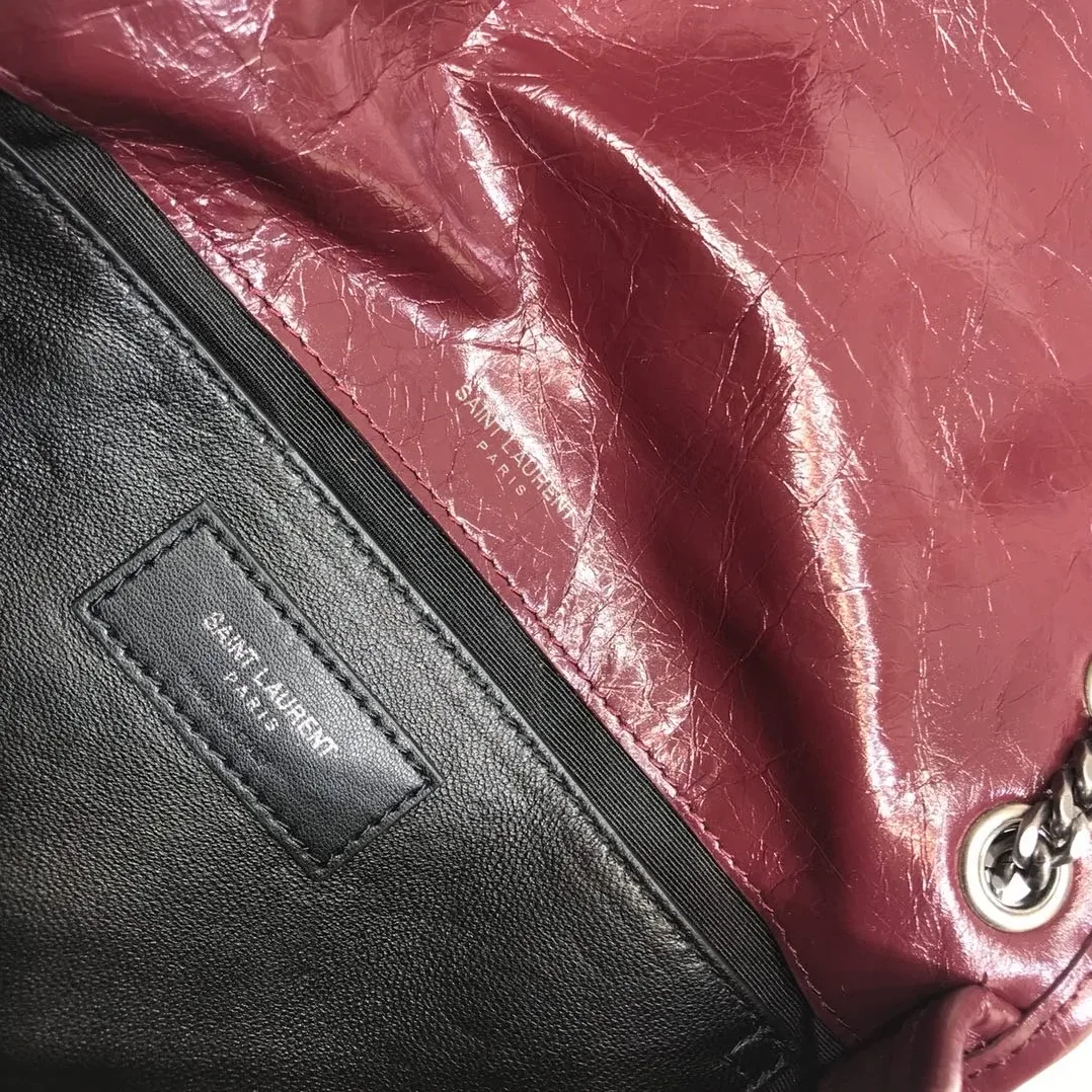 Saint Laurent Niki Baby Chain Bag In Crinkled Vintage Burgundy in YSL Saint Laurent Niki Baby Chain Bag In Crinkled Vintage Burgundy in YSL
