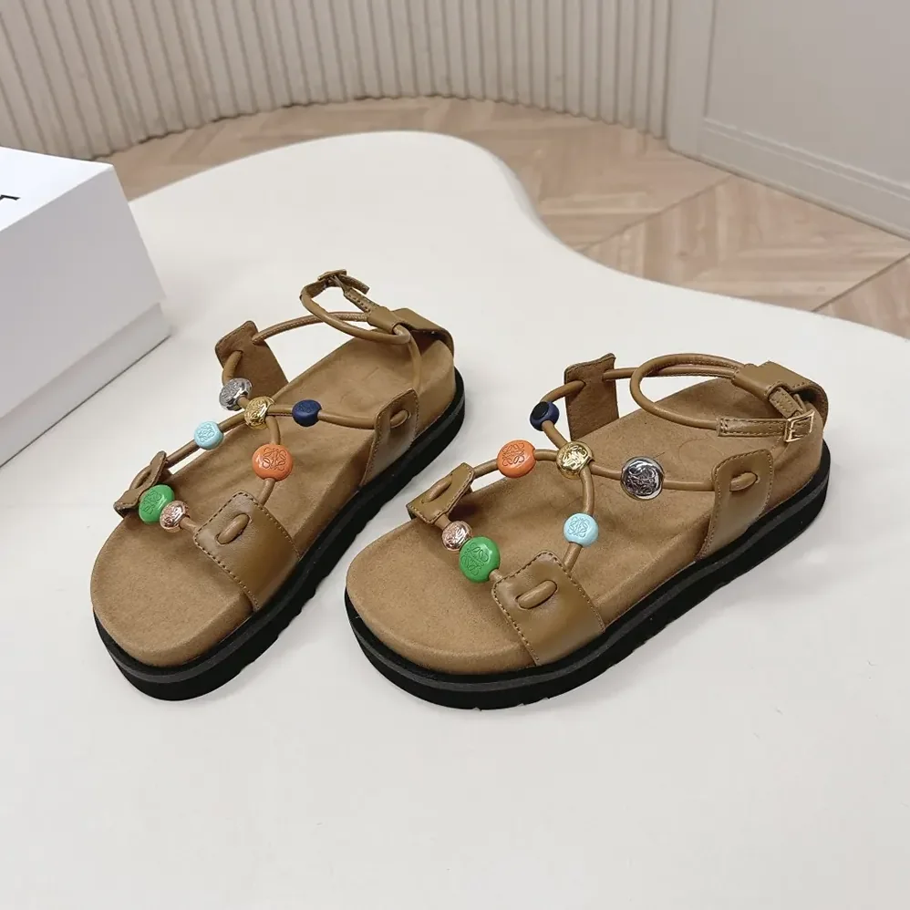 Loewe Pebble Beads Fussbett Sandal in Nappa Lambskin for Women in Camel Loewe Pebble Beads Fussbett Sandal in Nappa Lambskin for Women in Camel