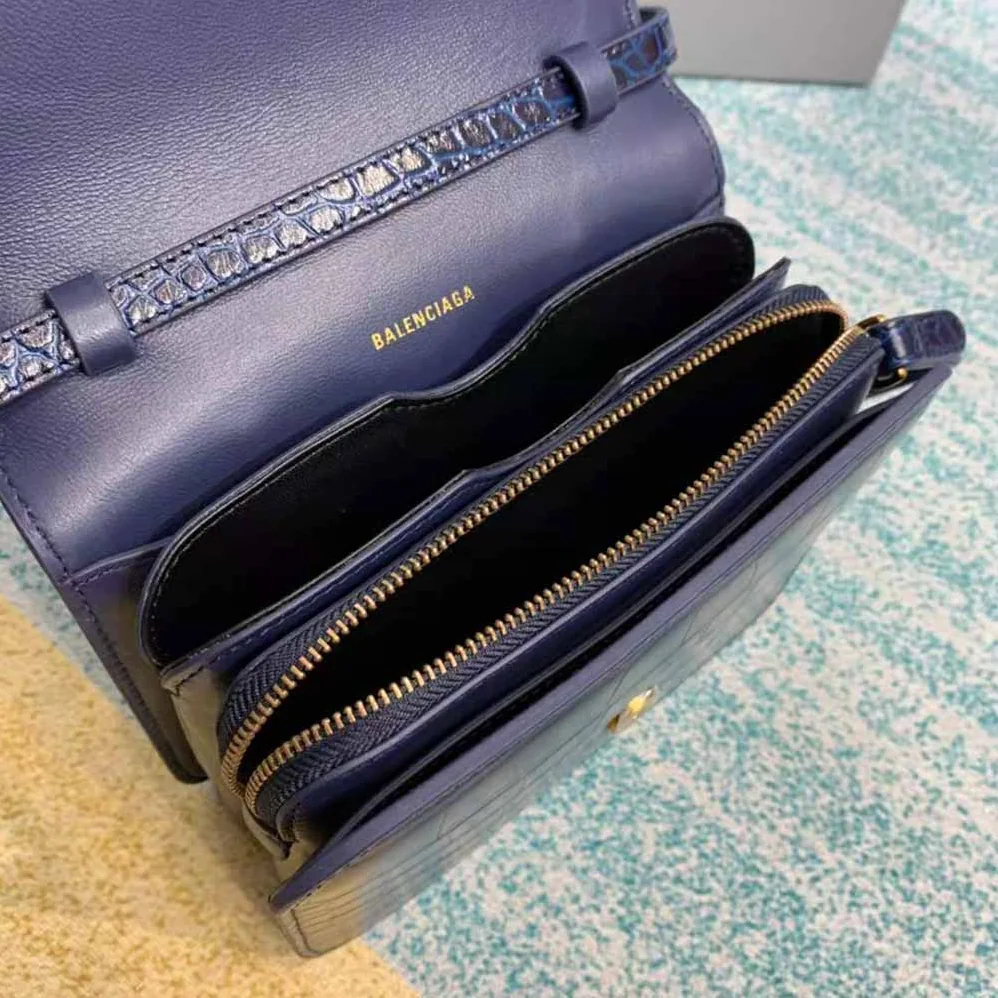 Balenciaga B. Small Bag in Black Crocodile Embossed Calfskin for Women in Navy