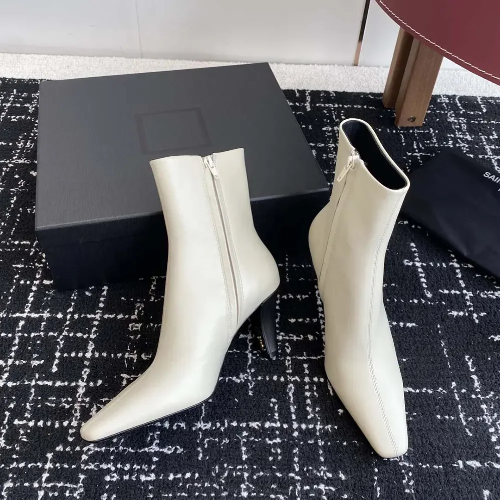 Saint Laurent YSL Jill Booties In Smooth Leather for Women in White