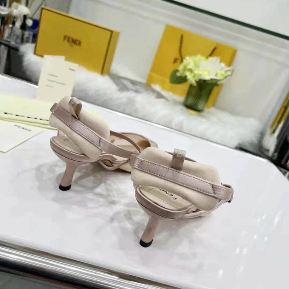 Fendi Colibri Lite Beige mesh and FF Karligraphy Medium for Women in Heel Slingbacks