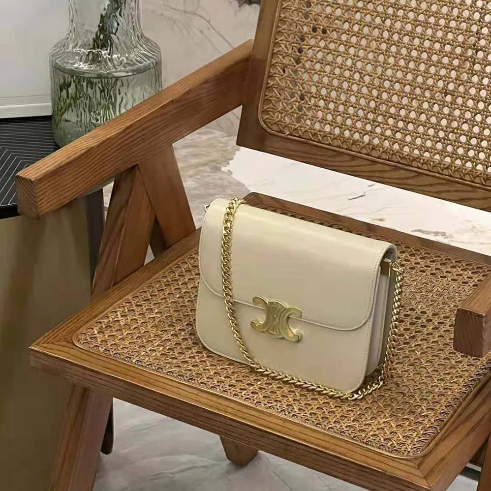 Celine Classique Triomphe Bag in Shiny Calfskin for Women in Beige