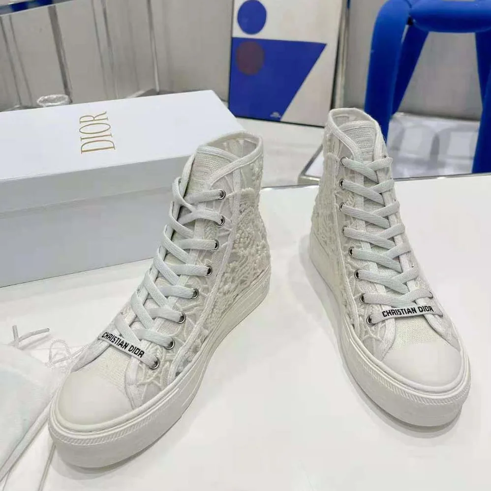 Dior Walk N Dior High-Top Sneaker White Macramé Embroidered Cotton for Women Dior Walk N Dior High-Top Sneaker White Macramé Embroidered Cotton for Women