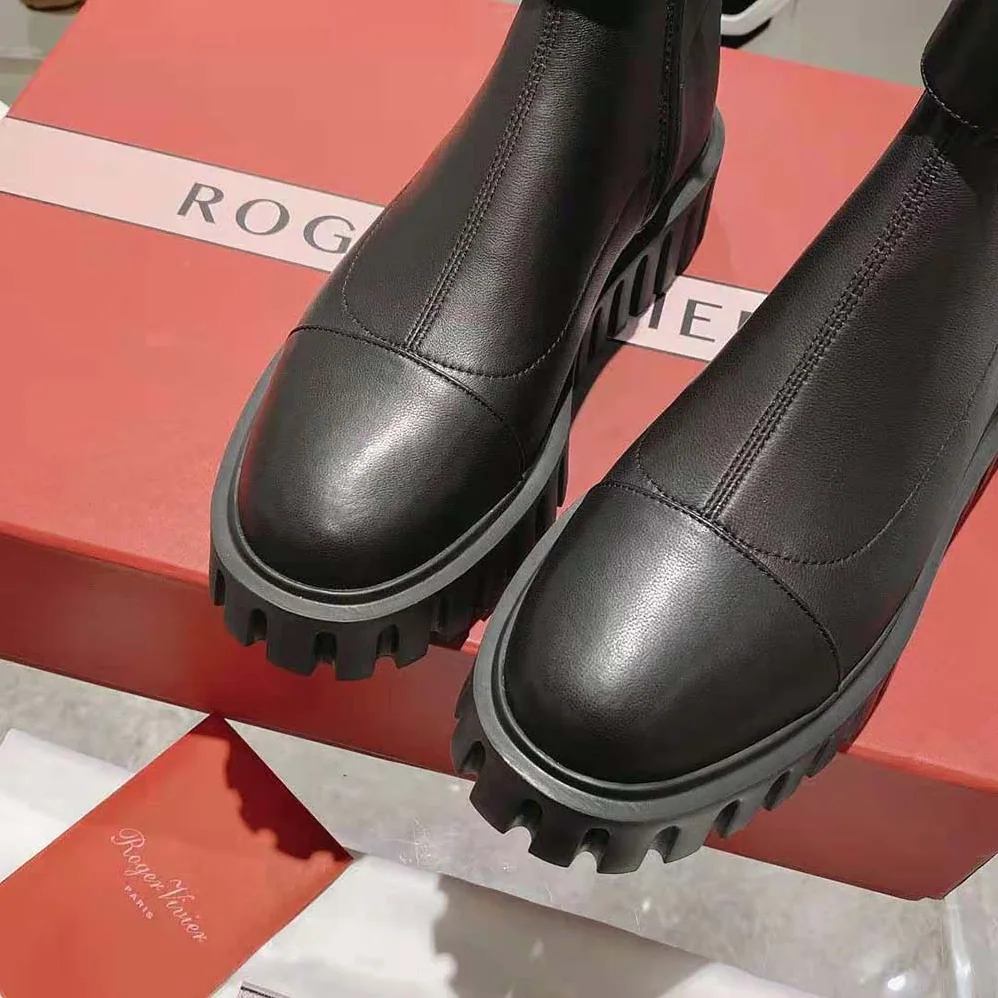 Roger Vivier Viv' Go-Thick Metal Buckle Stretch Ankle Boots in Soft Leather for Women Roger Vivier Viv' Go-Thick Metal Buckle Stretch Ankle Boots in Soft Leather for Women