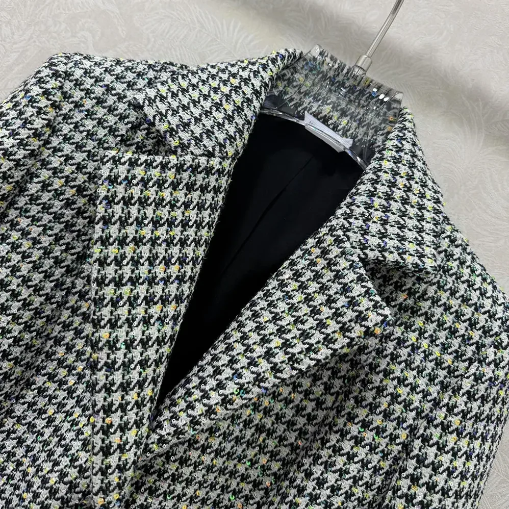 Dior Bar Jacket Black and White Houndstooth Virgin Wool Blend with Multicolor Sequins for Women