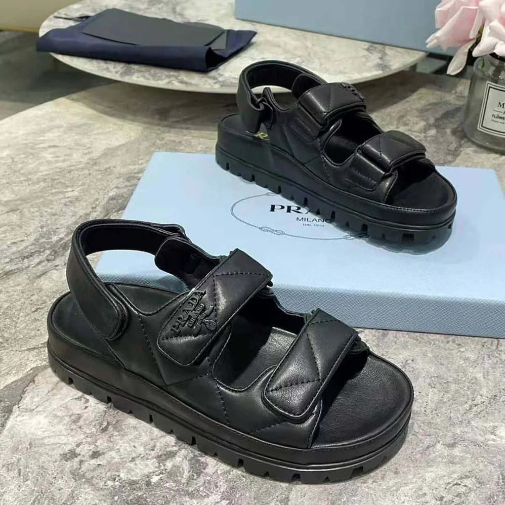 Prada Padded Nappa Leather Sandals for Women in Black Prada Padded Nappa Leather Sandals for Women in Black