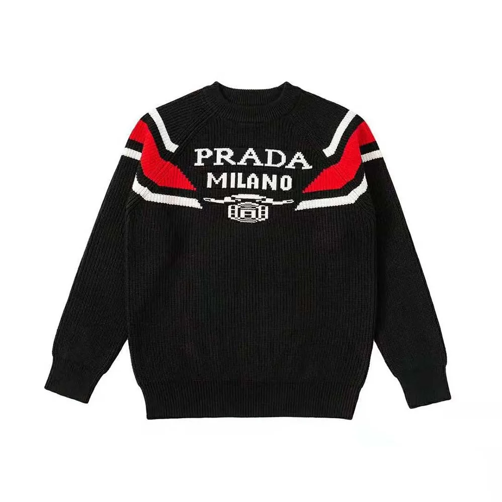 Prada Cashmere Ribbed Knit Sweater with Sleek for Women in Black