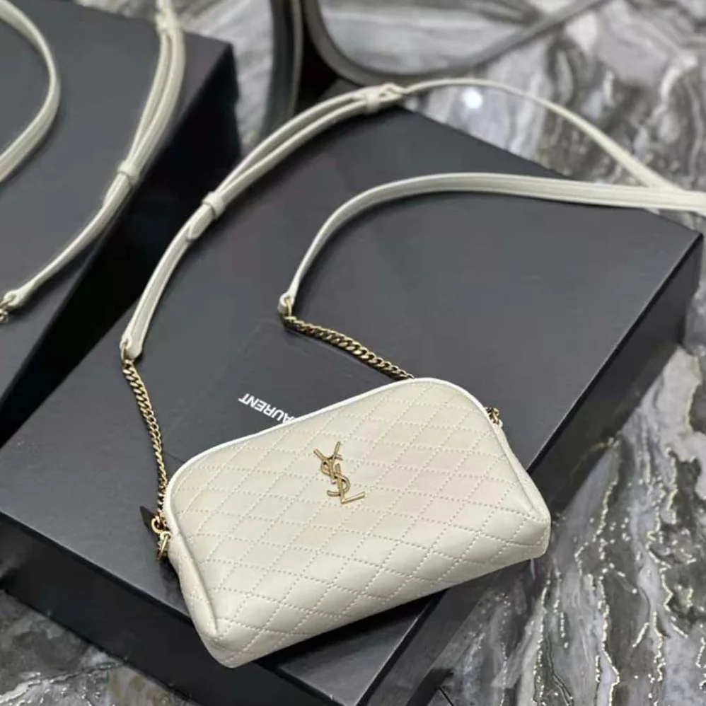Saint Laurent YSL Gaby Zipped Pouch in Quilted Lambskin for Women in White