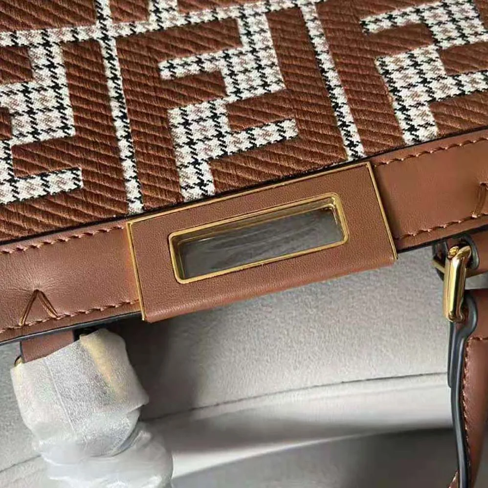 Fendi X-Tote Brown Houndstooth Wool Shopper with FF Embroidery for Women