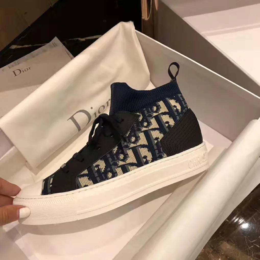 Dior Walk'N'Dior Techincal Knit Oblique Mid-Top Sneaker for Women in Navy