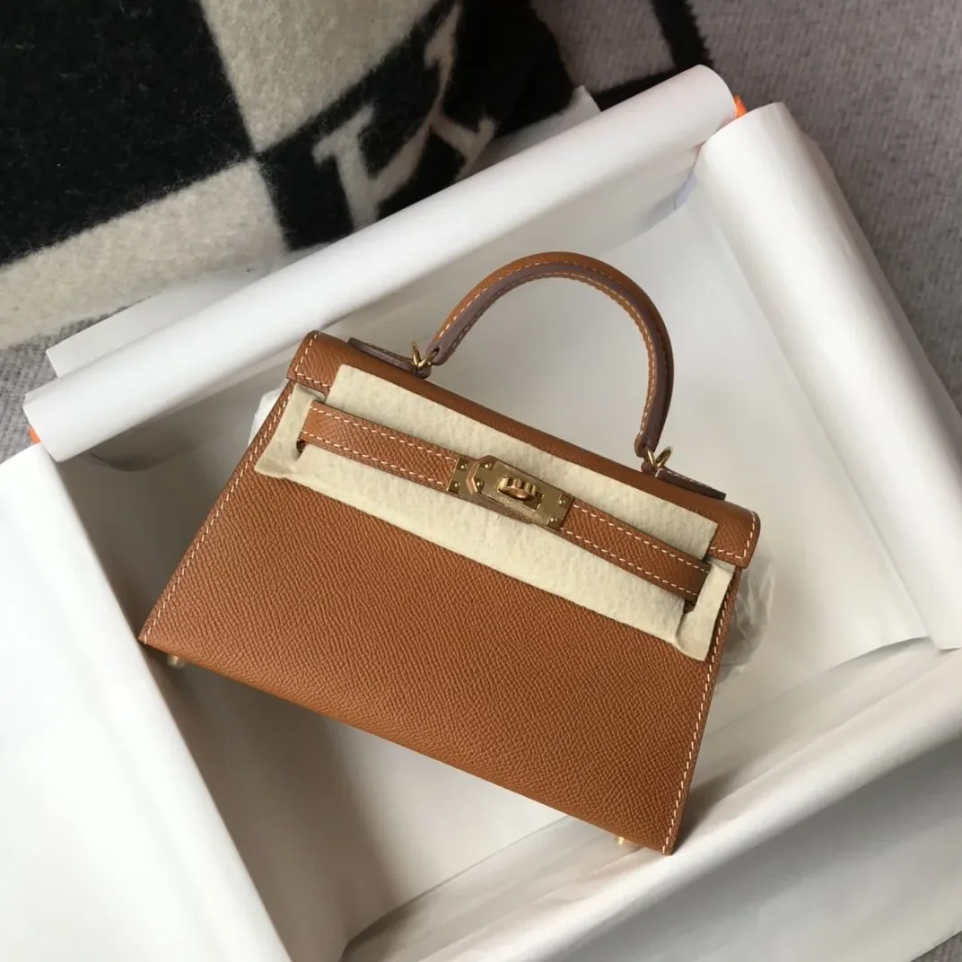 Hermes Mini Kelly 19 Sellier Epsom Brown Bag