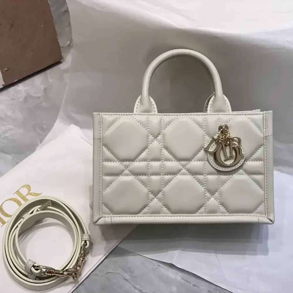 Dior Mini Dior Book Tote Latte Macrocannage Calfskin for Women