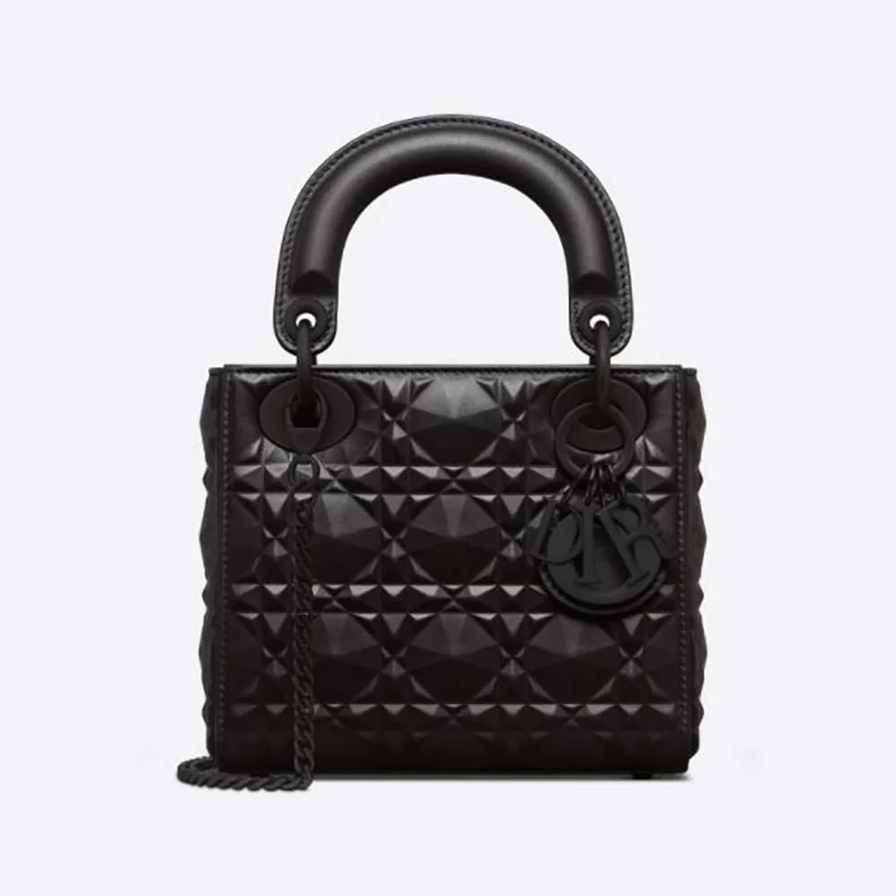 Dior Mini Lady Dior Bag Black Cannage Calfskin with Diamond Motif for Women