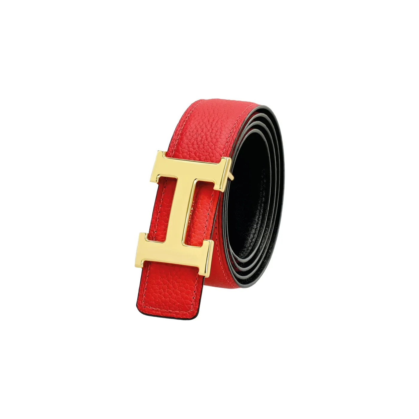 Reversible H Leather Belt Double Color Black & Red