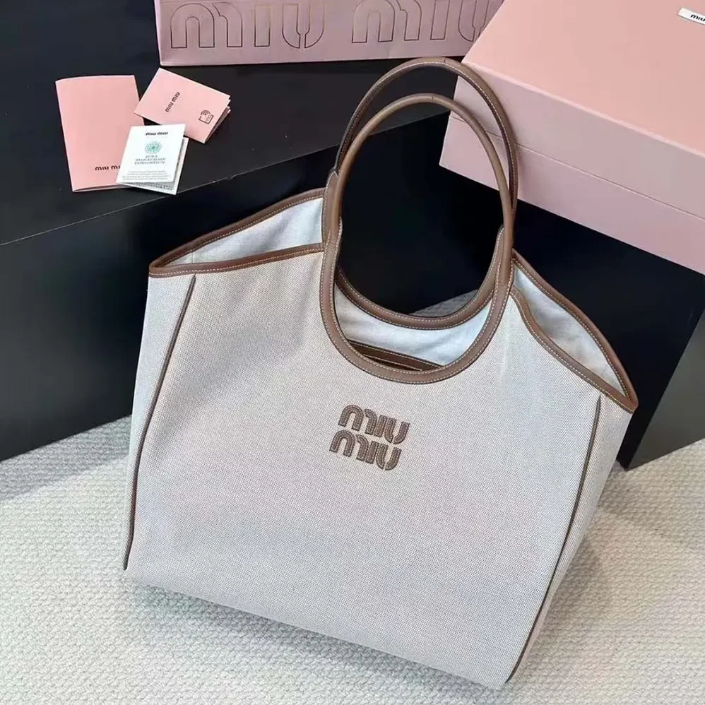 Miu Miu IVY Canvas and Leather Tote Bag for Women