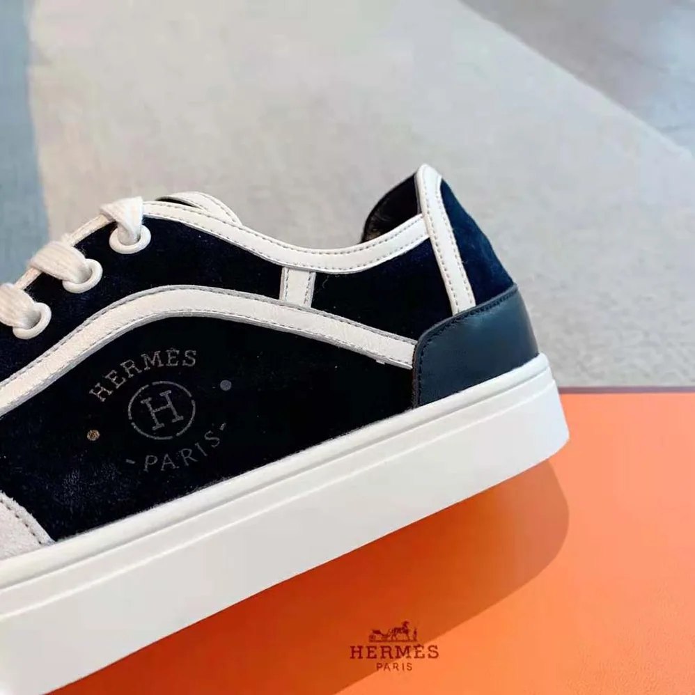 Hermes Get Sneaker in Suede Goatskin and Calfskin with Signature “Hermès Paris” Stencil for Unisex in Black