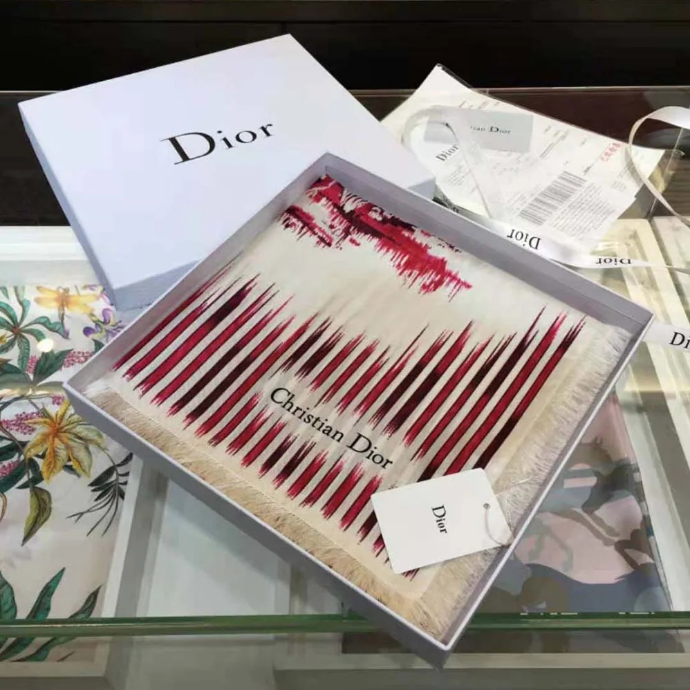 Dior Palms Square Scarf Burgundy Silk Twill for Women