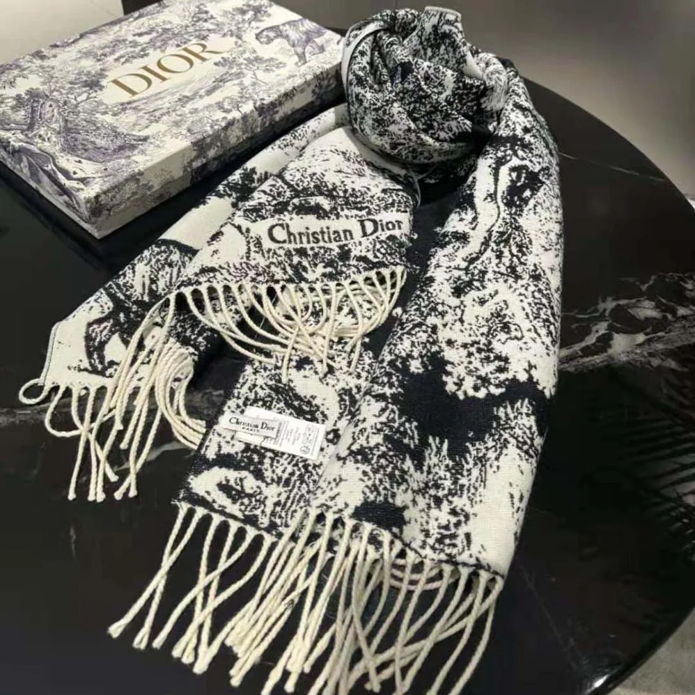 Dior Toile De Jouy Sauvage Scarf Navy Blue Cashmere and Wool for Women Dior Toile De Jouy Sauvage Scarf Navy Blue Cashmere and Wool for Women