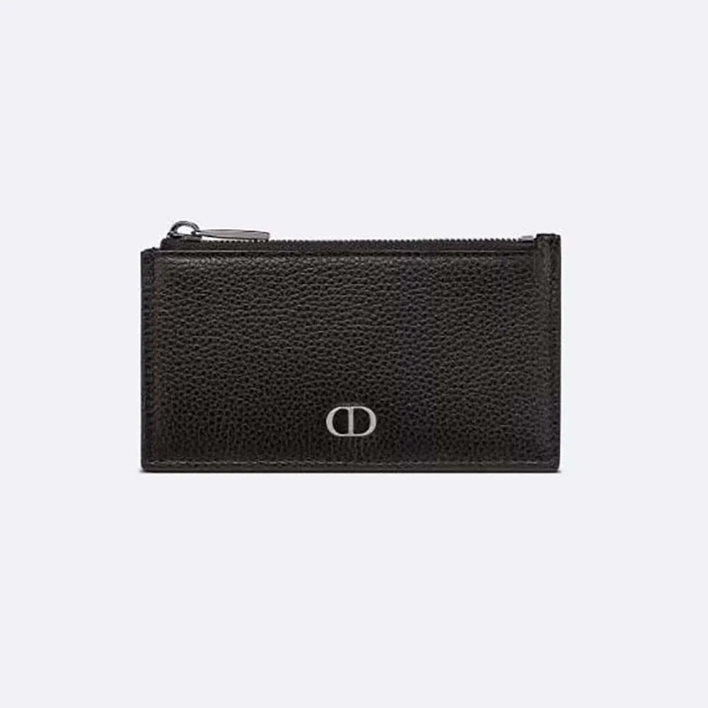 Dior Zipped Card Holder Black Grained Calfskin with CD Icon Signature for Men