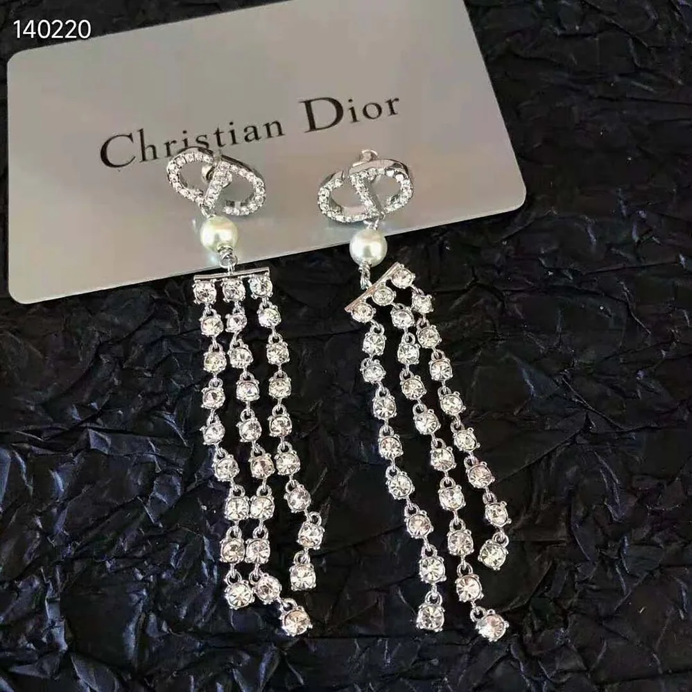 Dior 30 Montaigne Earrings Silver-Finish Metal with White Resin Pearls and Silver for Women in Tone Crystals
