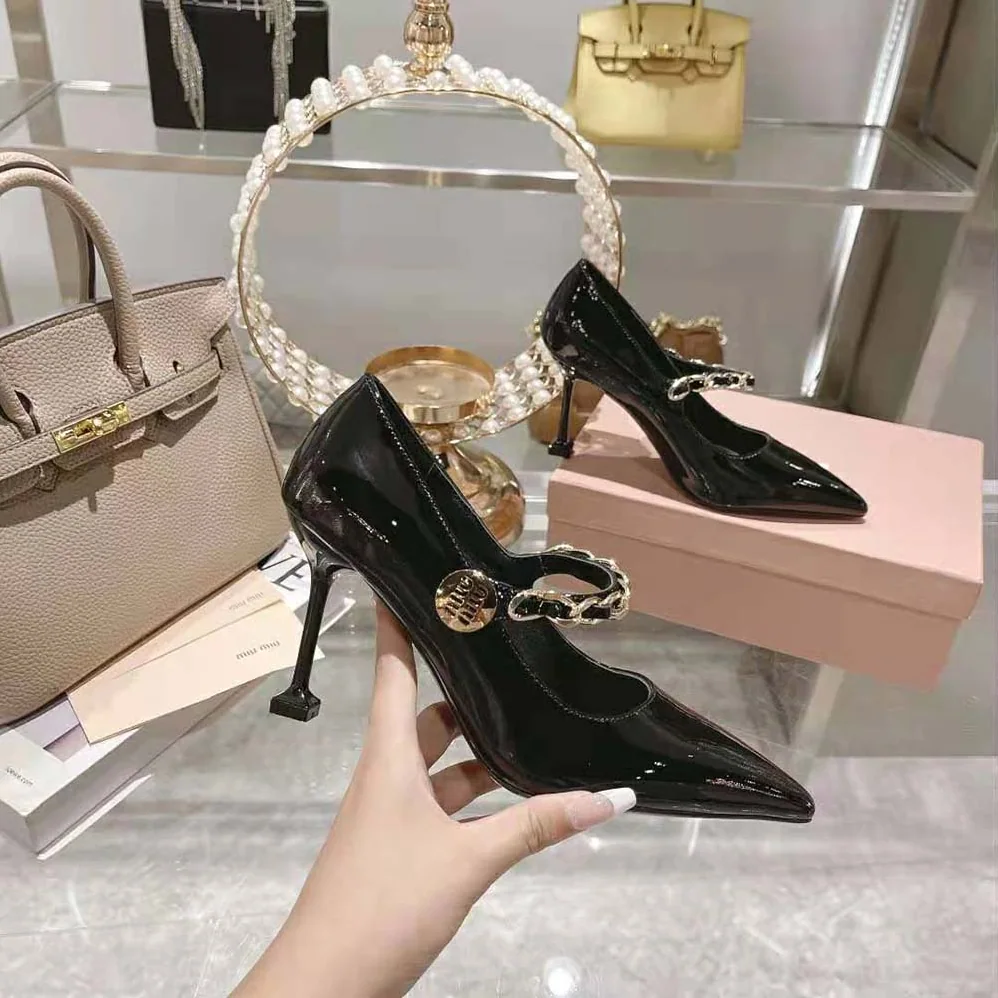 Miu Miu Patent Leather Pumps in 85mm Heel Height for Women in Black Miu Miu Patent Leather Pumps in 85mm Heel Height for Women in Black