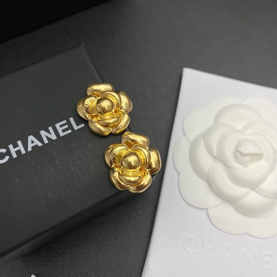 Chanel Camellia Stud Earrings Gold Chanel Camellia Stud Earrings Gold