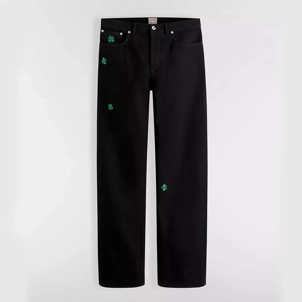 Dior Long Regular Jeans with Dior Clover Embroideries Black Cotton Twill for Men