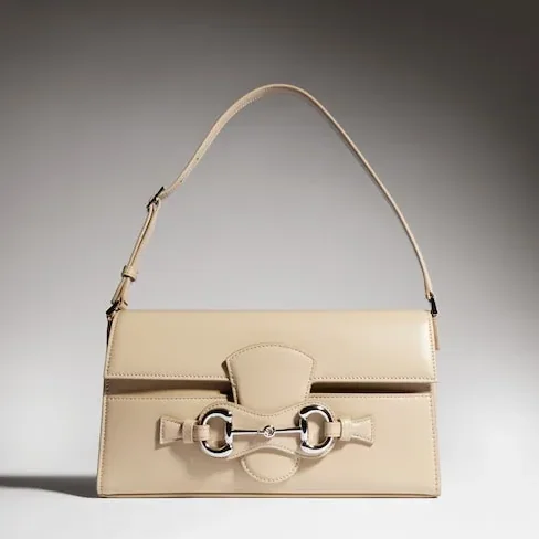 Gucci Horsebit Ristretto Medium Shoulder Bag / Beige Silver Hardware A0020Y AAGRB 9730