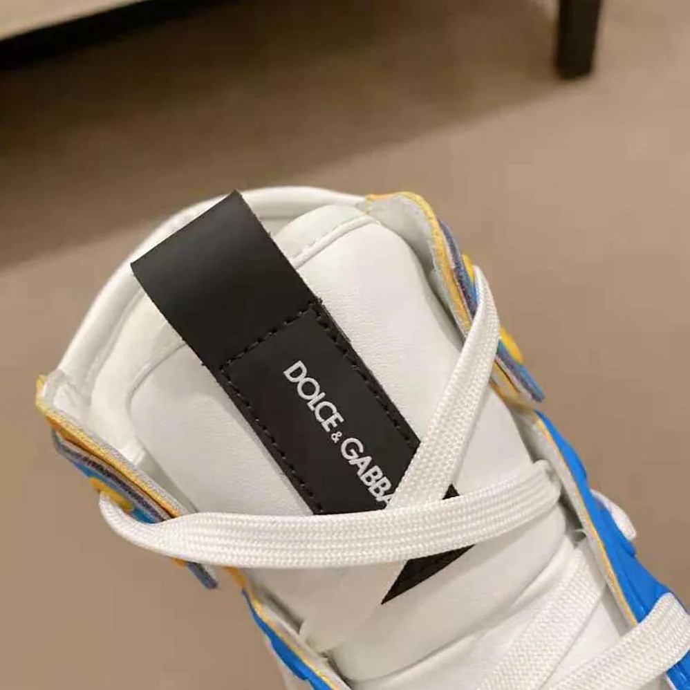 Dolce Gabbana D&G Calfskin Custom 2.Zero High-Top Sneakers with Contrasting Details for Men in Blue