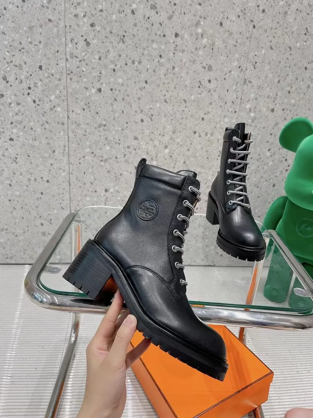 Hermes Bridge Ankle Boots Black